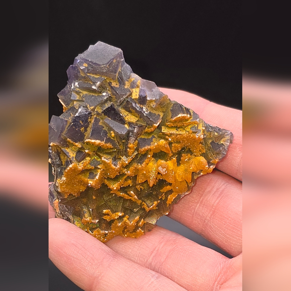 Fluorite with Calcite & Iron oxide interference coating